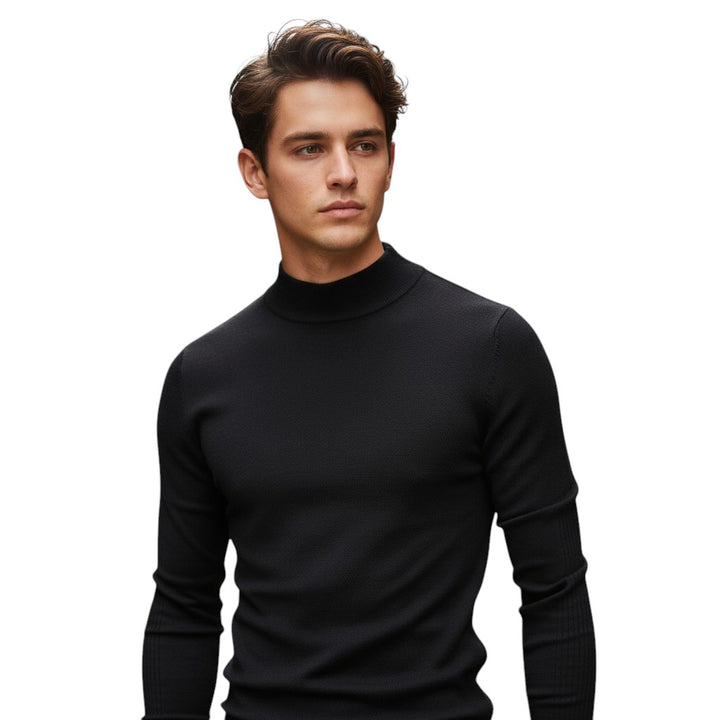 Mens Mock Neck Knit Sweater Long Sleeve Pullover
