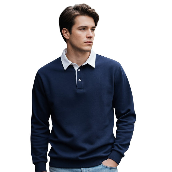 Mens Long Sleeve Fleece Polo Shirt with Button Placket