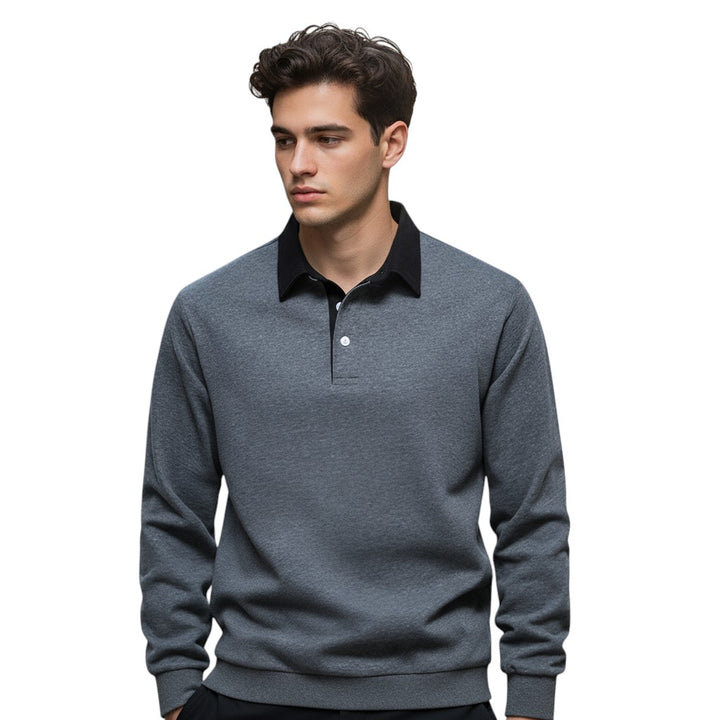 Mens Long Sleeve Fleece Polo Shirt with Button Placket