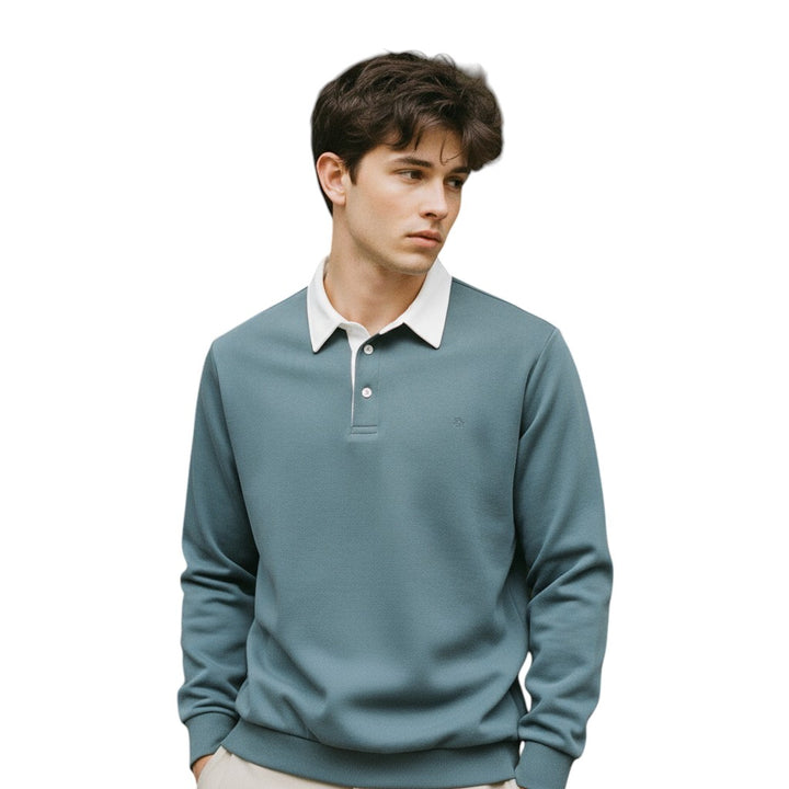 Mens Long Sleeve Fleece Polo Shirt with Button Placket