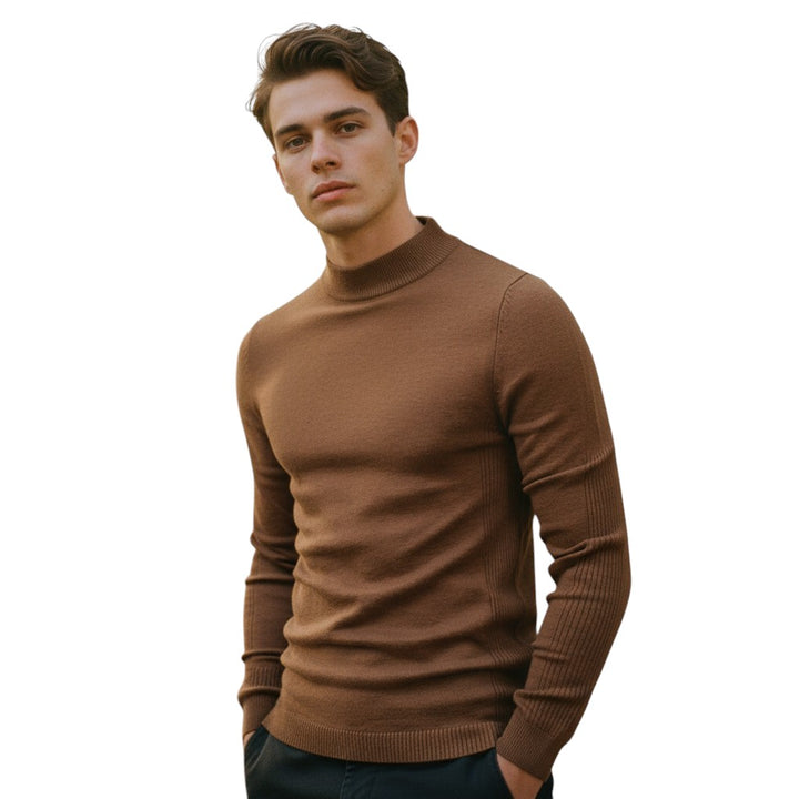 Mens Mock Neck Knit Sweater Long Sleeve Pullover