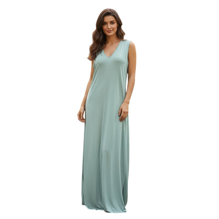 Womens Sleeveless Maxi Dress with V Neck