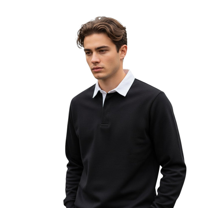 Mens Long Sleeve Fleece Polo Shirt with Button Placket