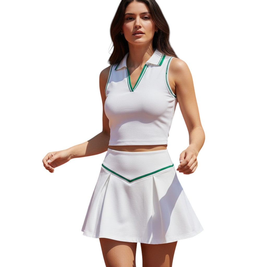 Women’s 2 Piece Tennis Outfit Sleeveless Sports Top and Skirt Set