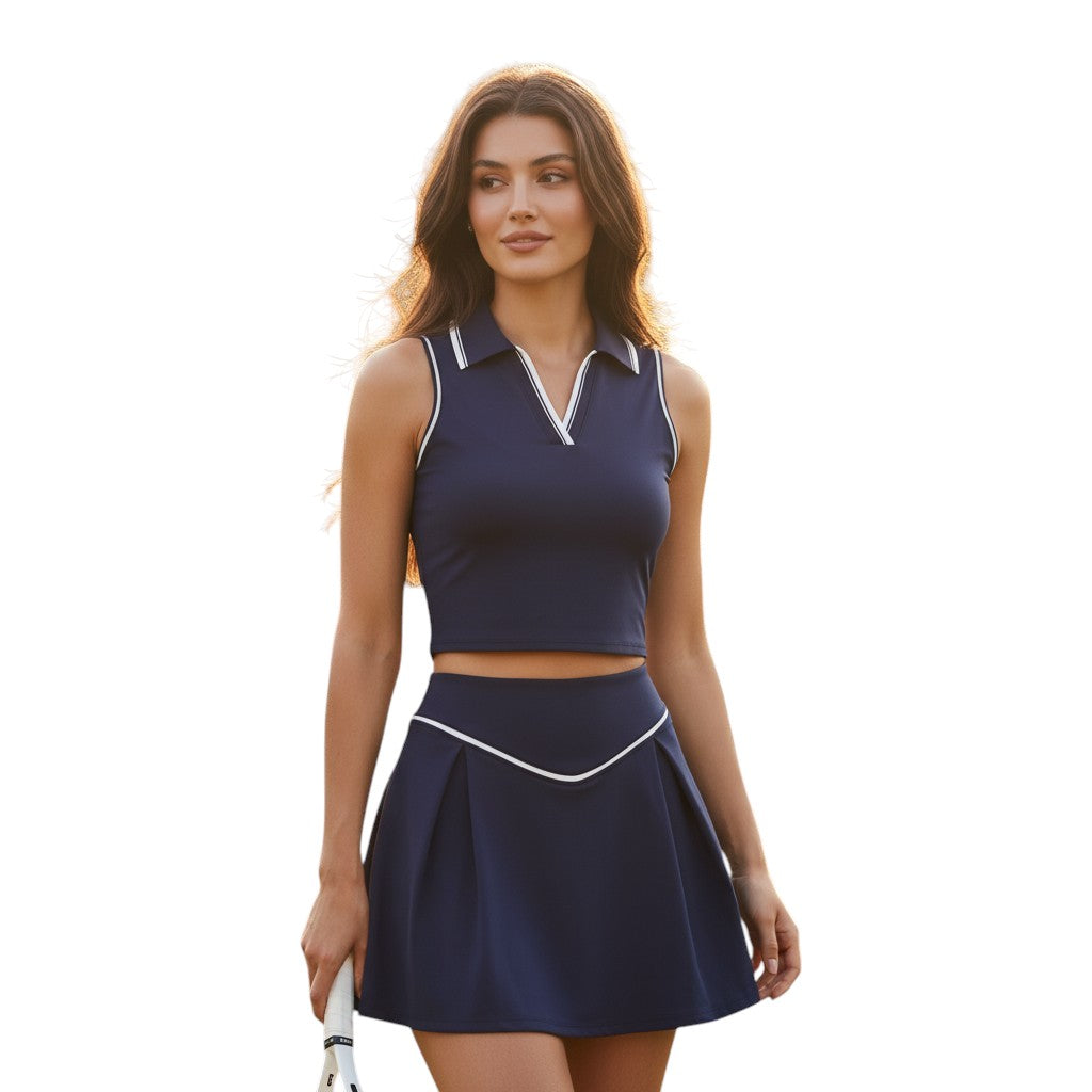 Women’s 2 Piece Tennis Outfit Sleeveless Sports Top and Skirt Set