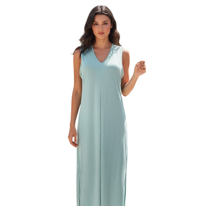 Womens Sleeveless Maxi Dress with V Neck