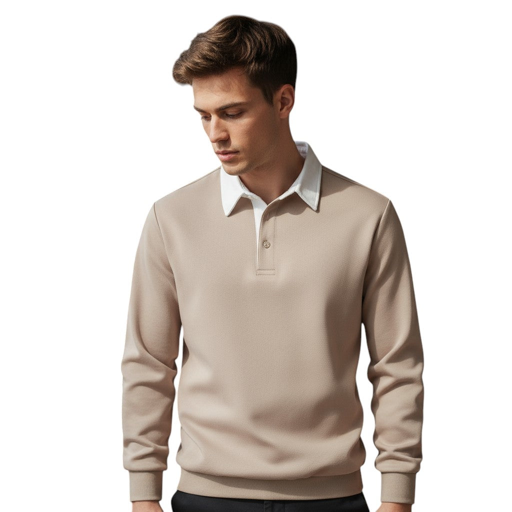 Mens Long Sleeve Fleece Polo Shirt with Button Placket