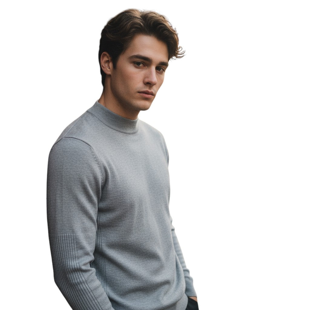 Mens Mock Neck Knit Sweater Long Sleeve Pullover