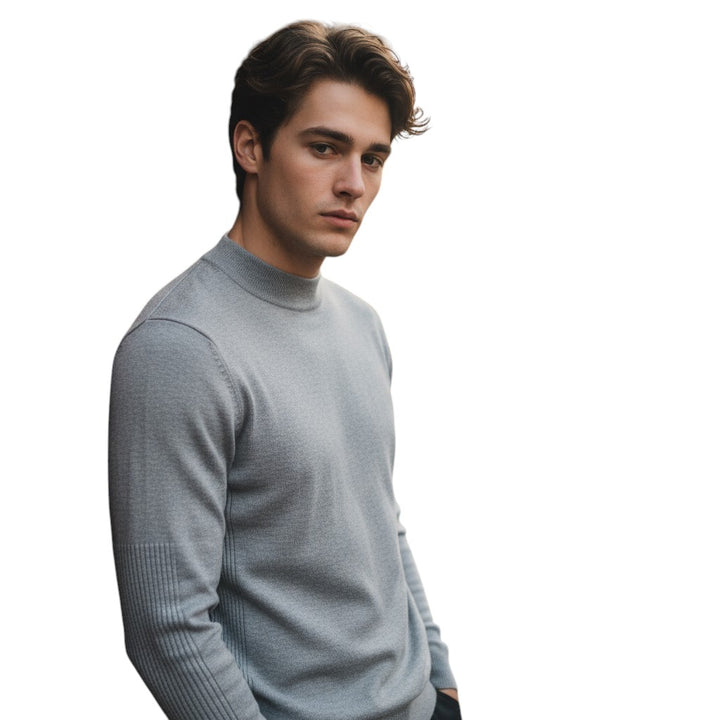 Mens Mock Neck Knit Sweater Long Sleeve Pullover