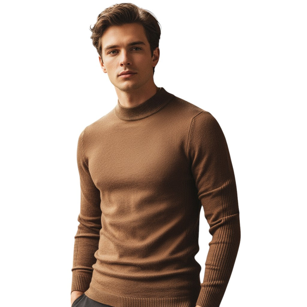 Mens Mock Neck Knit Sweater Long Sleeve Pullover
