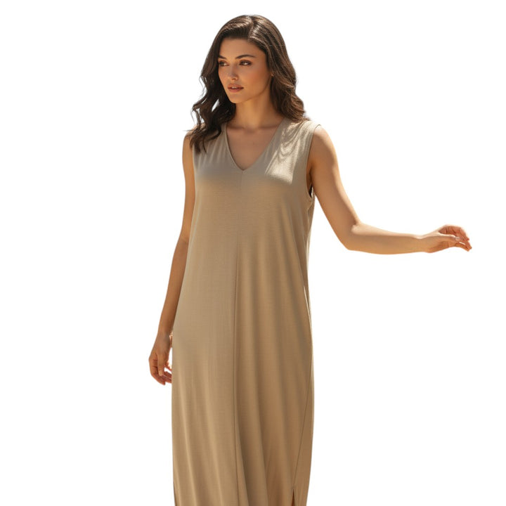Womens Sleeveless Maxi Dress with V Neck