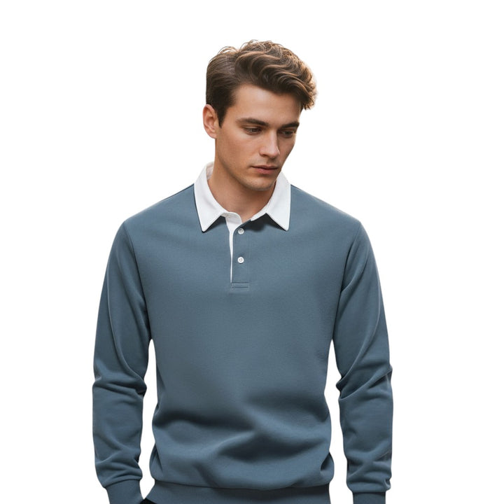 Mens Long Sleeve Fleece Polo Shirt with Button Placket