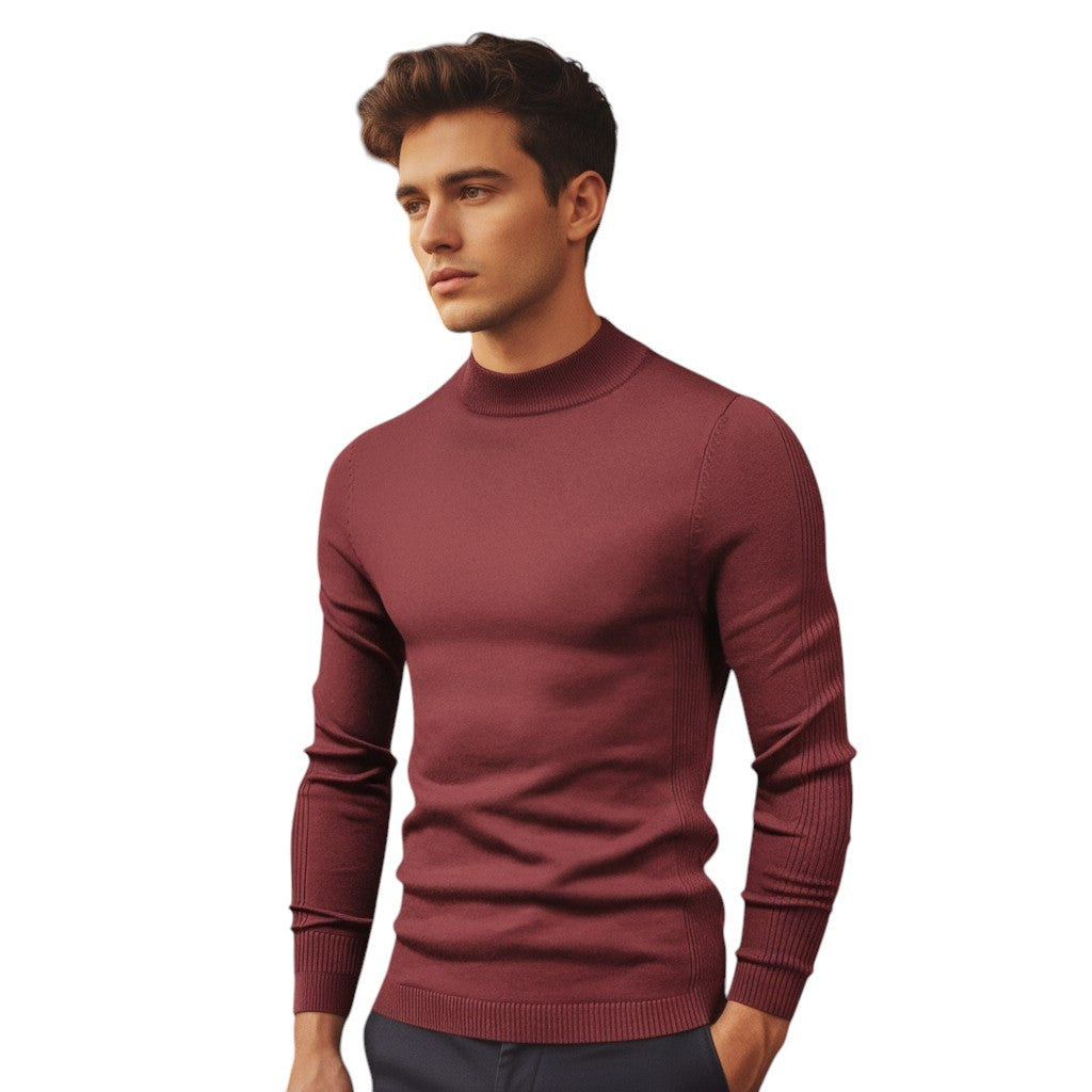 Mens Mock Neck Knit Sweater Long Sleeve Pullover