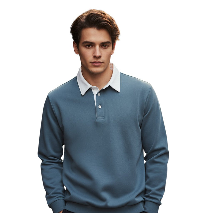 Mens Long Sleeve Fleece Polo Shirt with Button Placket