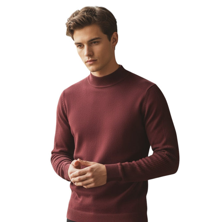 Mens Mock Neck Knit Sweater Long Sleeve Pullover
