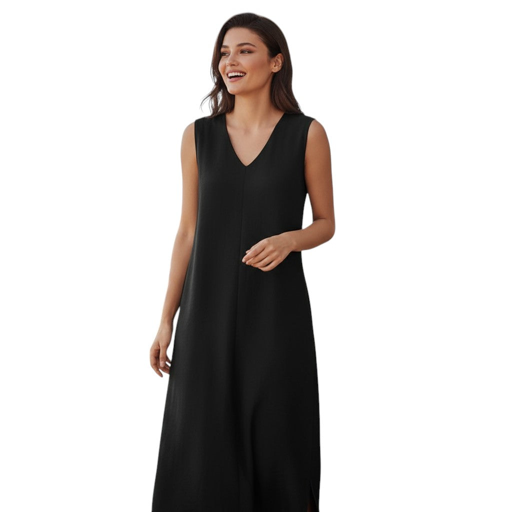 Womens Sleeveless Maxi Dress with V Neck