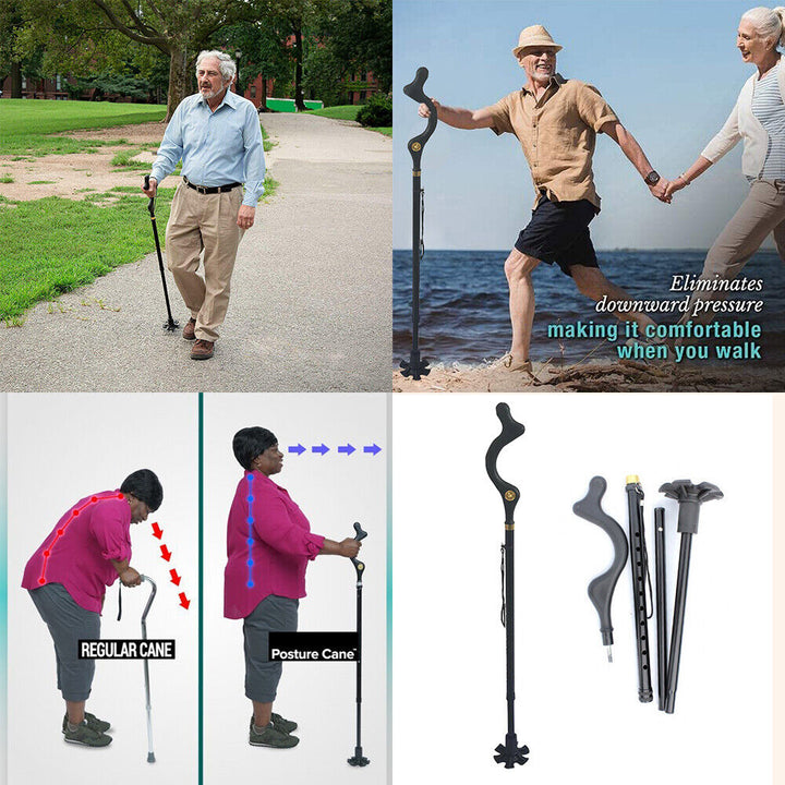 Adjustable Walking Stick Cane Ergonomic Grip Lightweight