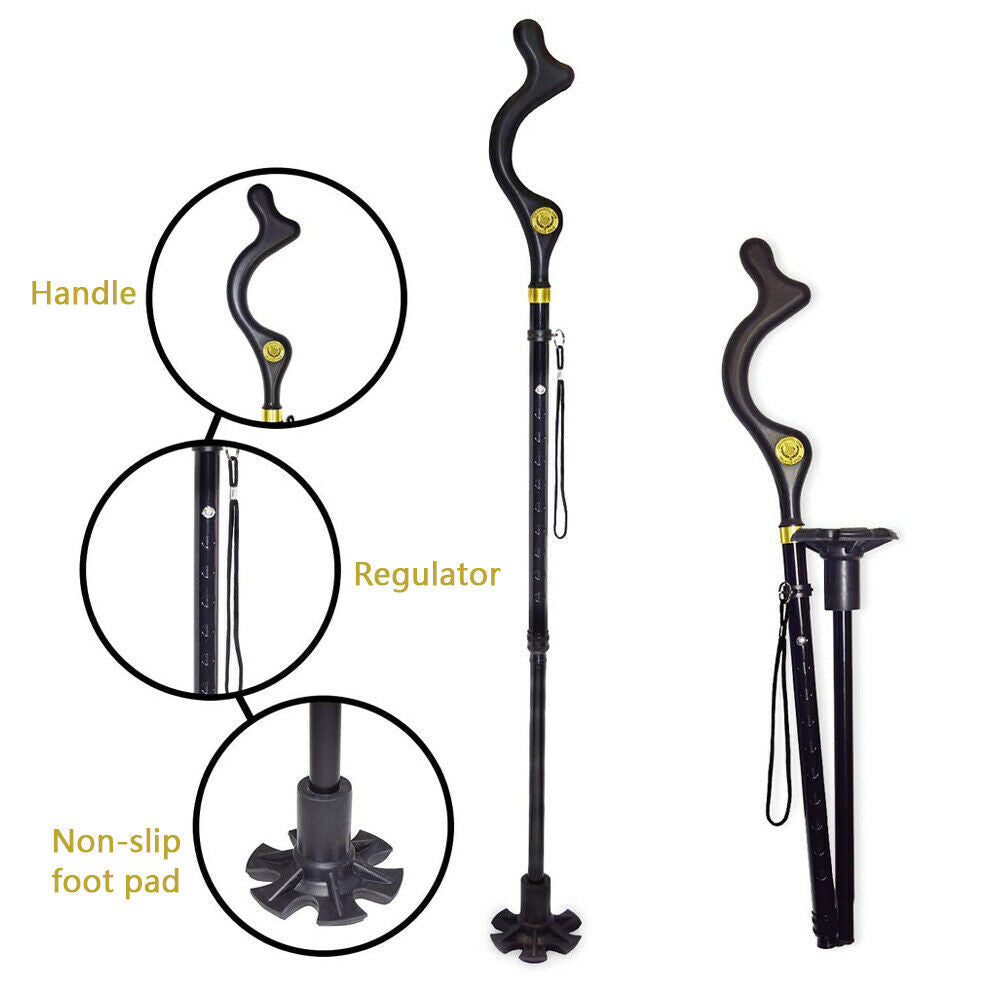 Adjustable Walking Stick Cane Ergonomic Grip Lightweight