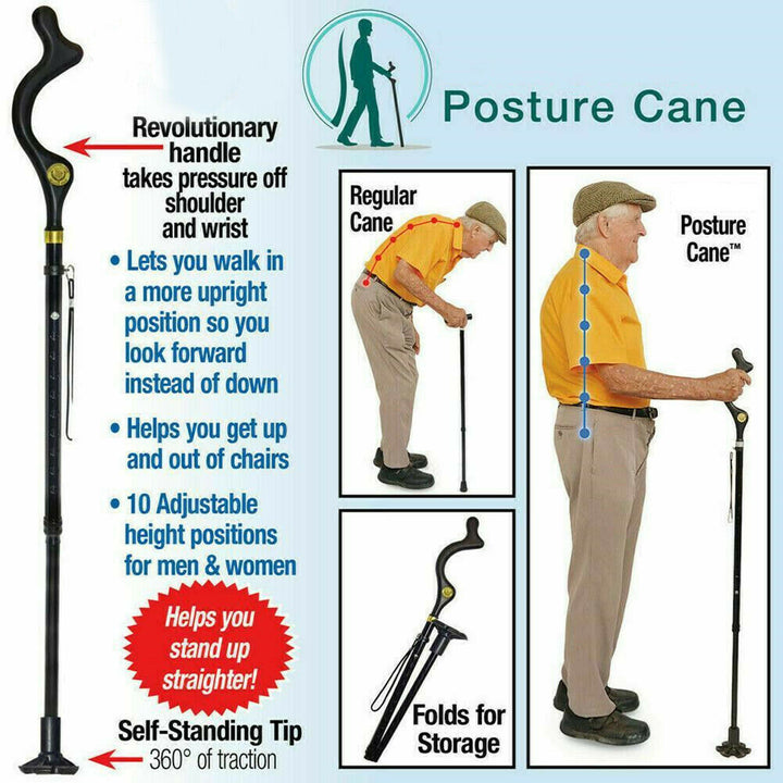 Adjustable Walking Stick Cane Ergonomic Grip Lightweight