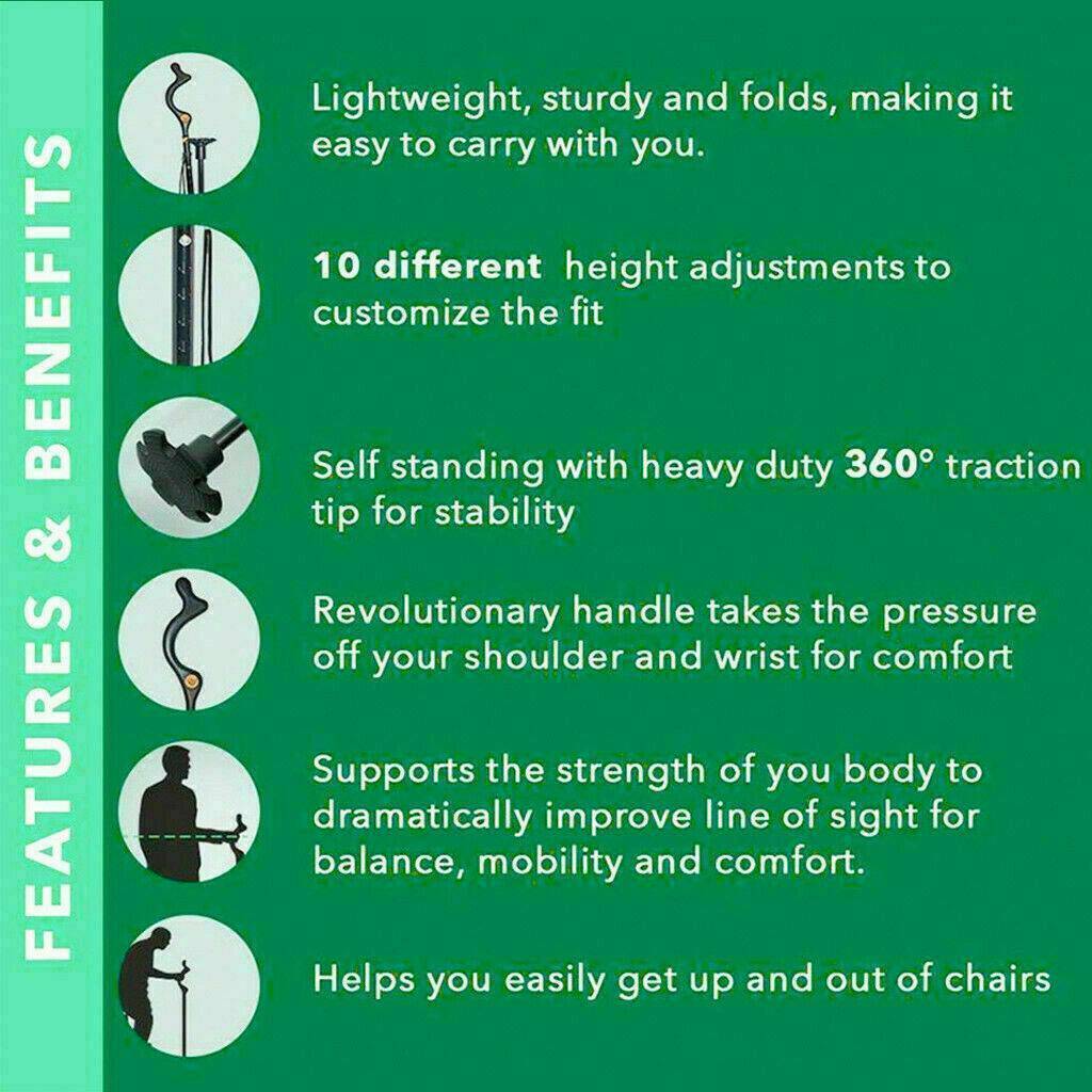 Adjustable Walking Stick Cane Ergonomic Grip Lightweight