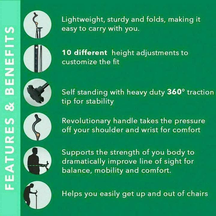 Adjustable Walking Stick Cane Ergonomic Grip Lightweight
