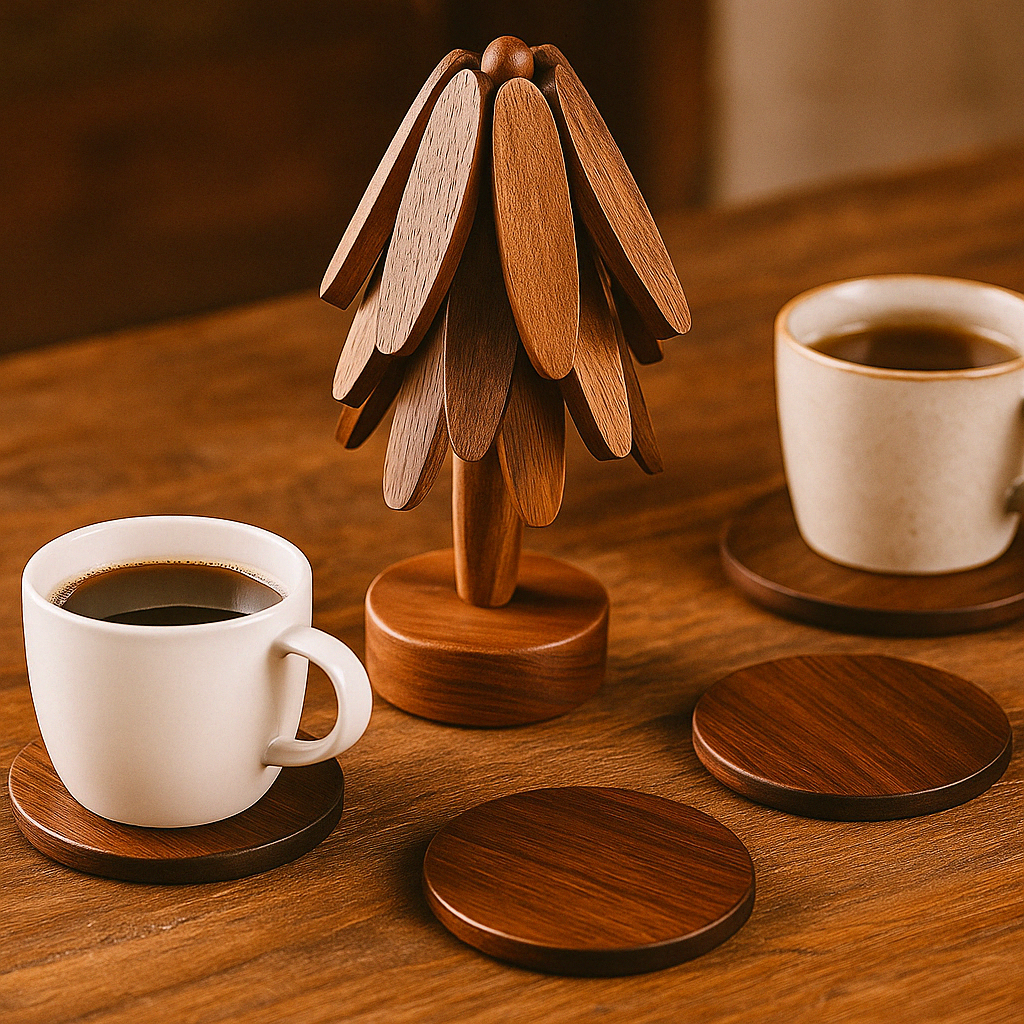 Wood Coasters Set Circular Table Accessories